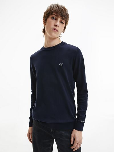 Calvin Klein Ruhák HU229136 | Calvin Klein Cotton Stretch Férfi Pulóver Sötétkék